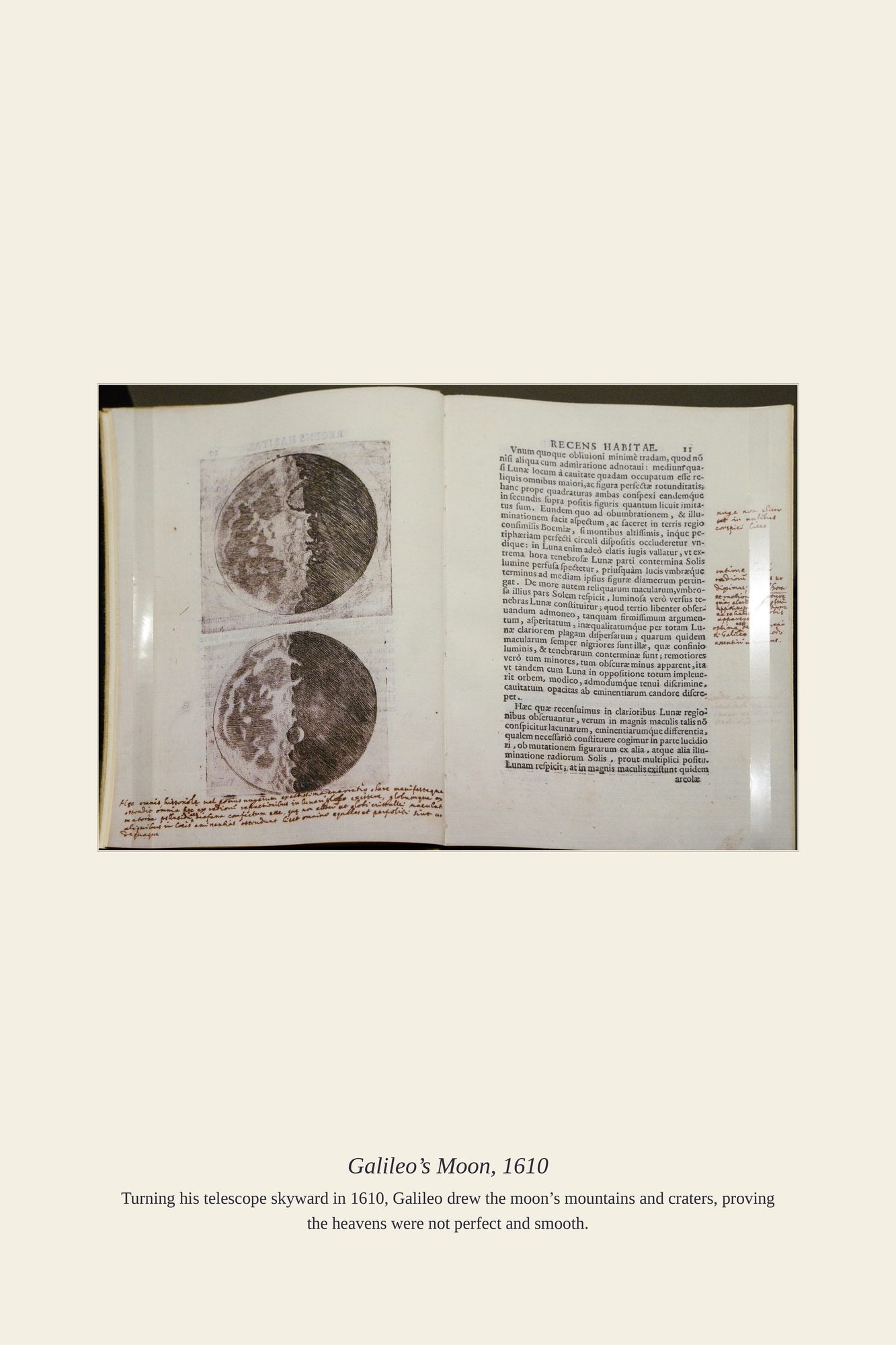 Galileo’s Moon, 1610 — antique art print