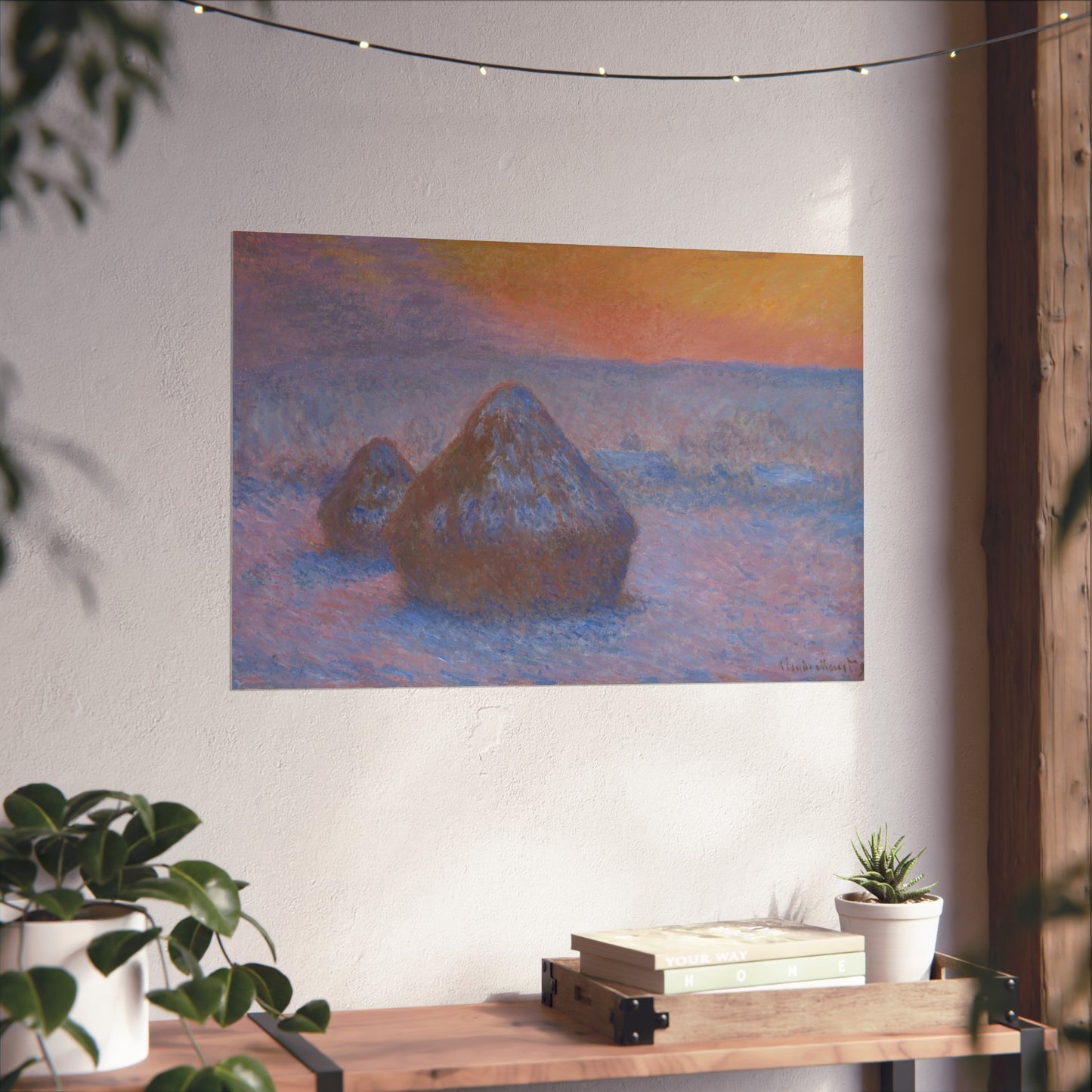 Claude Monet - Stacks of Wheat (Sunset, Snow Effect) | Fine Art Poster