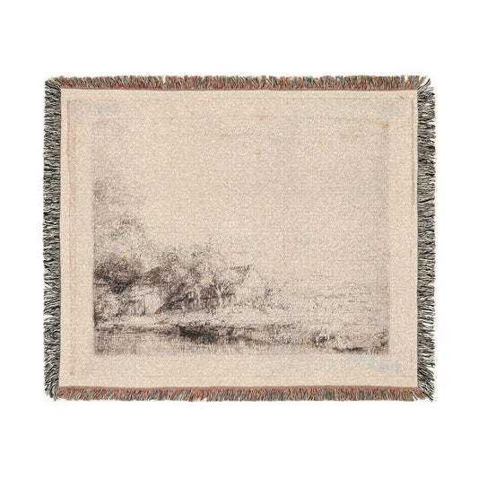 Landscape with a Cow Drinking — Rembrandt Tapestry Blanket