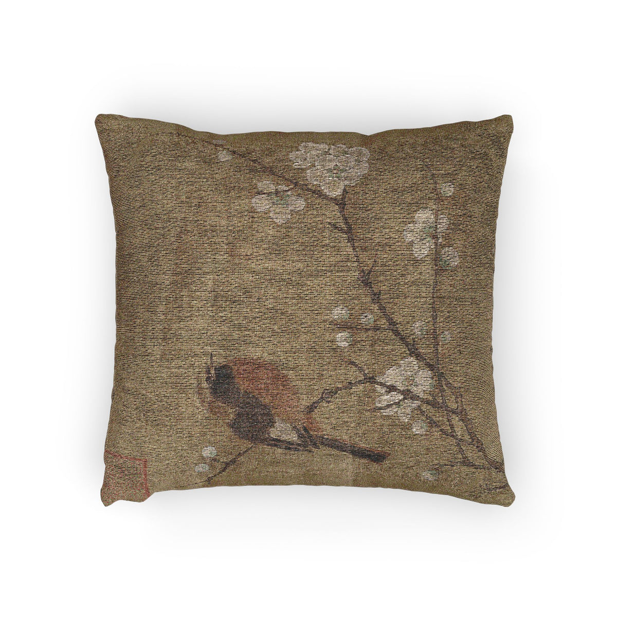 Bird on a Flowering Branch Pillow
