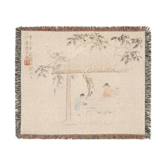 A Scholar at a Table with a Servant Tapestry Blanket