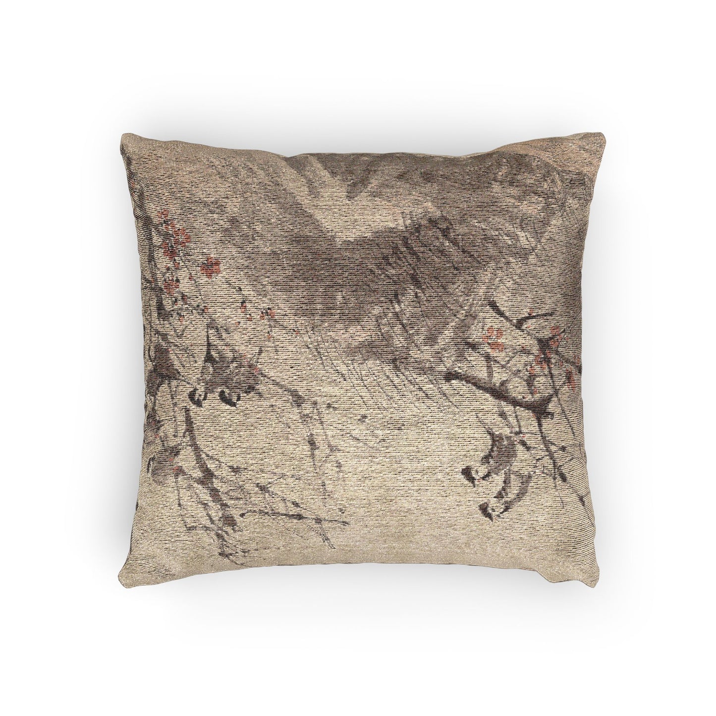Birds on Red Plum Woven Pillow