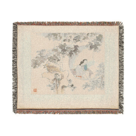 Two Women with Needlework in a Garden Tapestry Blanket