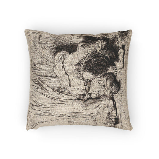 The Monk in the Cornfield — Rembrandt van Rijn Woven Pillow