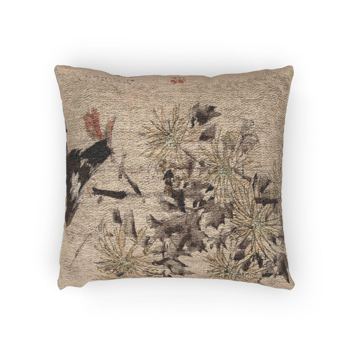 Crested Myna Birds and Chrysanthemums Pillow