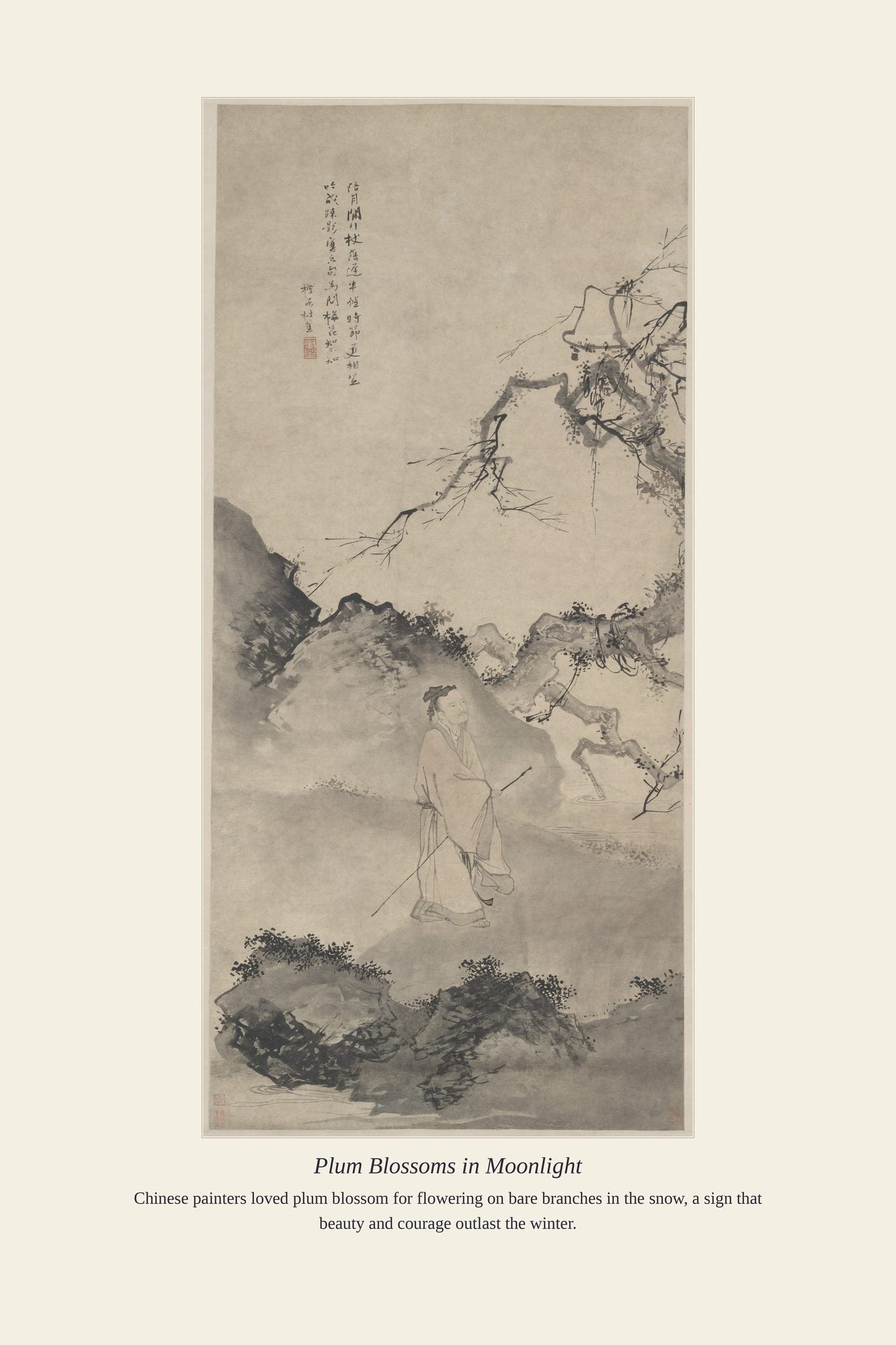Plum Blossoms in Moonlight — antique art print