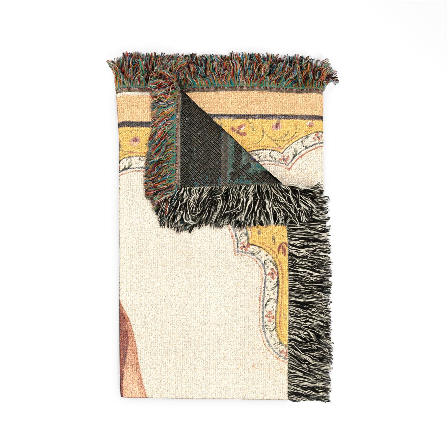 Noblewoman at a Jharokha Window Holding a Rose, from a Portraits of Women series Woven Throw Blanket