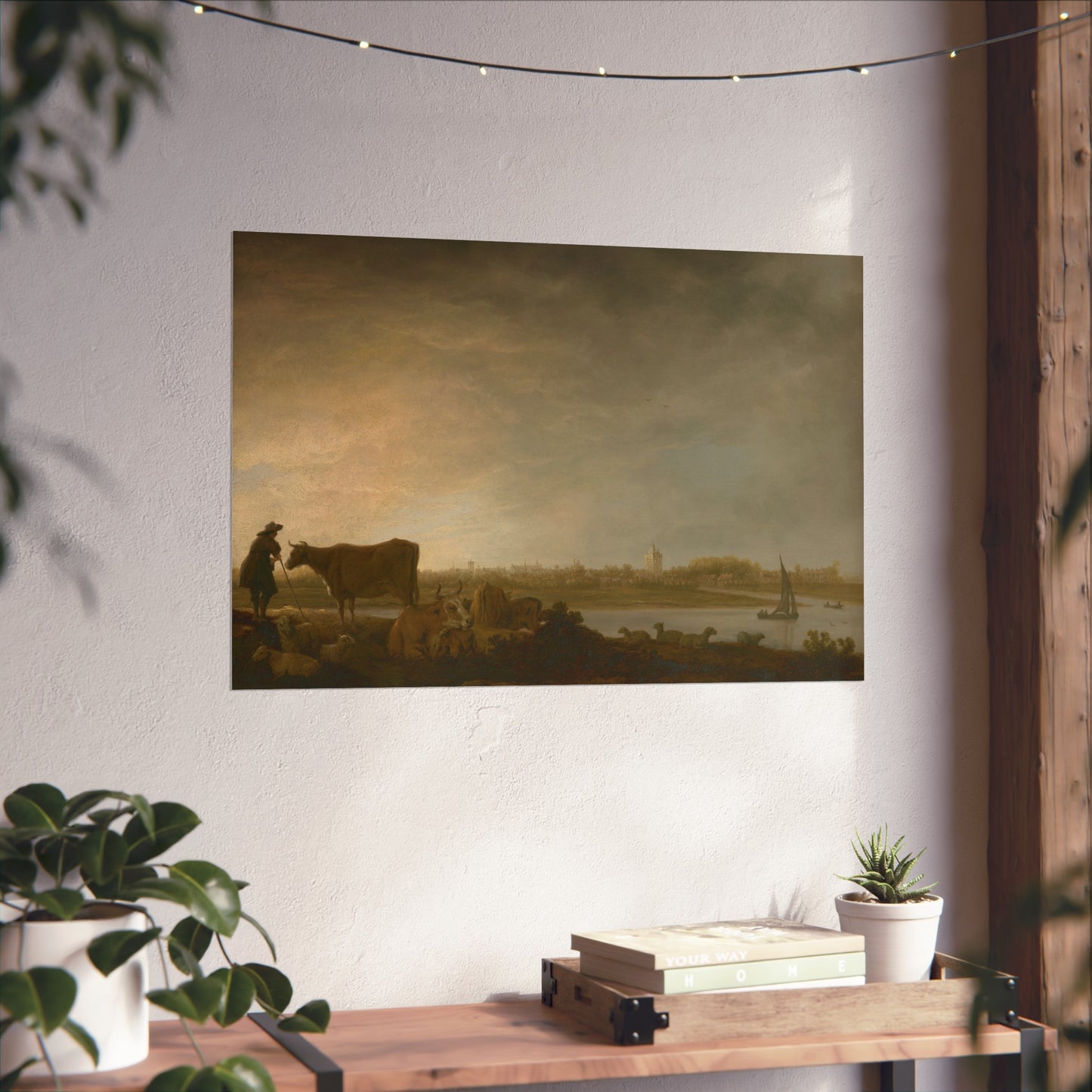 Aelbert Cuyp - A View of Vianen with a Herdsman and Cattle by a River | Fine Art Poster