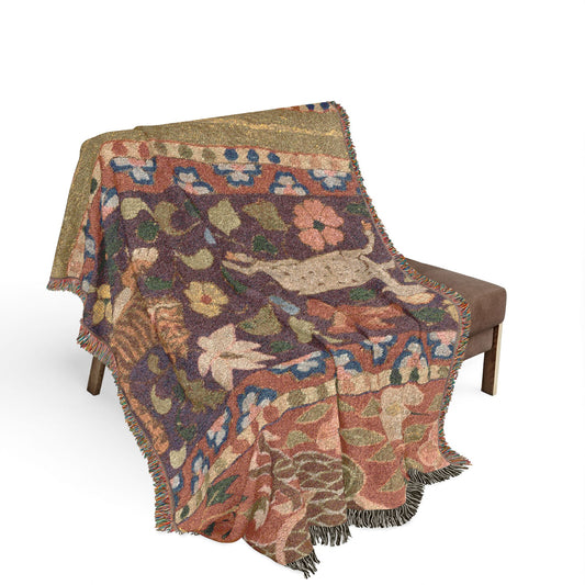 Tigers Chasing Deer, with Dragon Woven Throw Blanket
