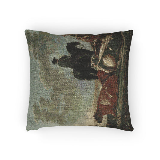 Peasants with Four Cows by the River Merwede — Aelbert Cuyp Woven Pillow