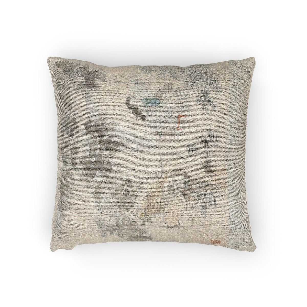 Two Women with Needlework in a Garden Pillow