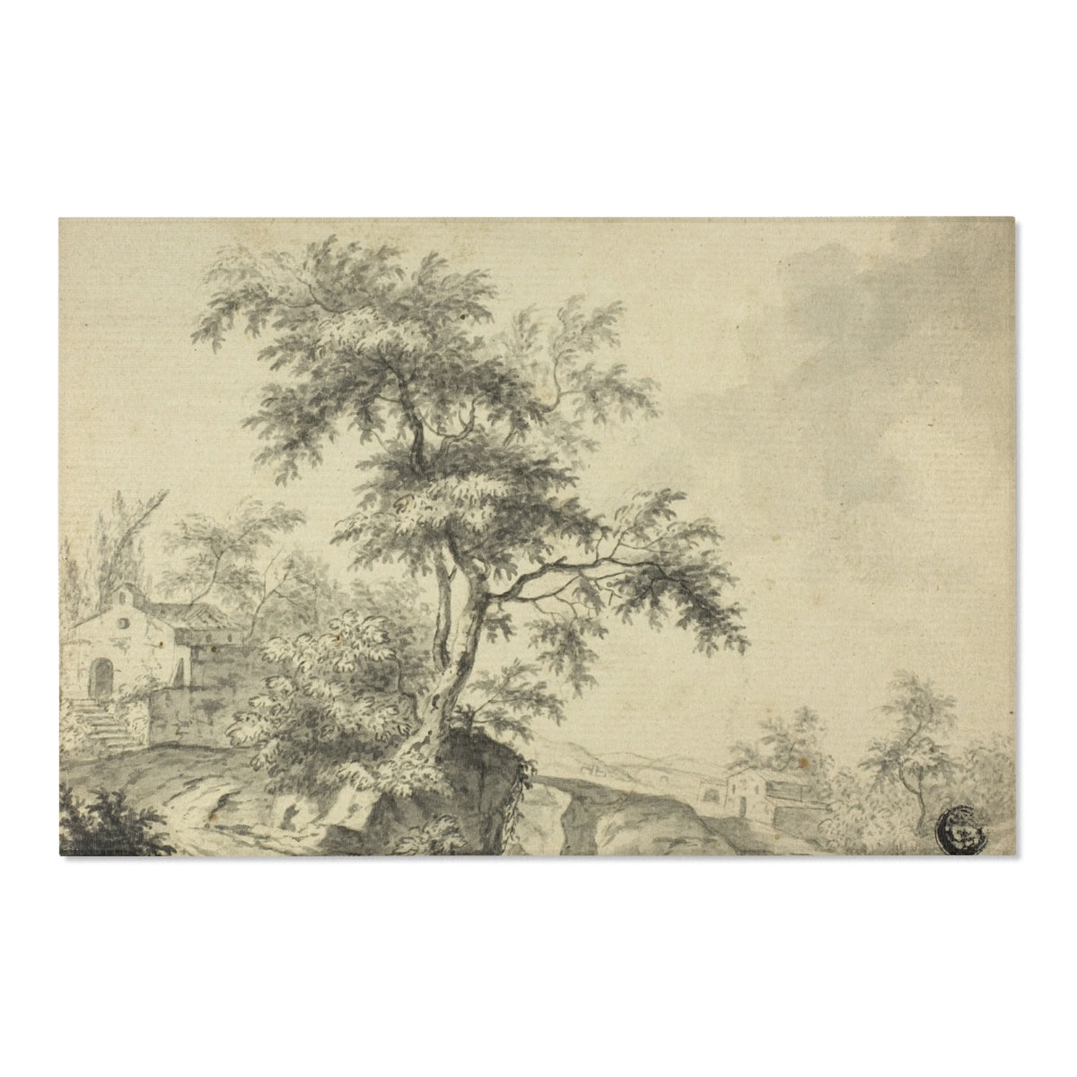 Landscape with Tree on Road to Buildings — Ruisdael Area Rug