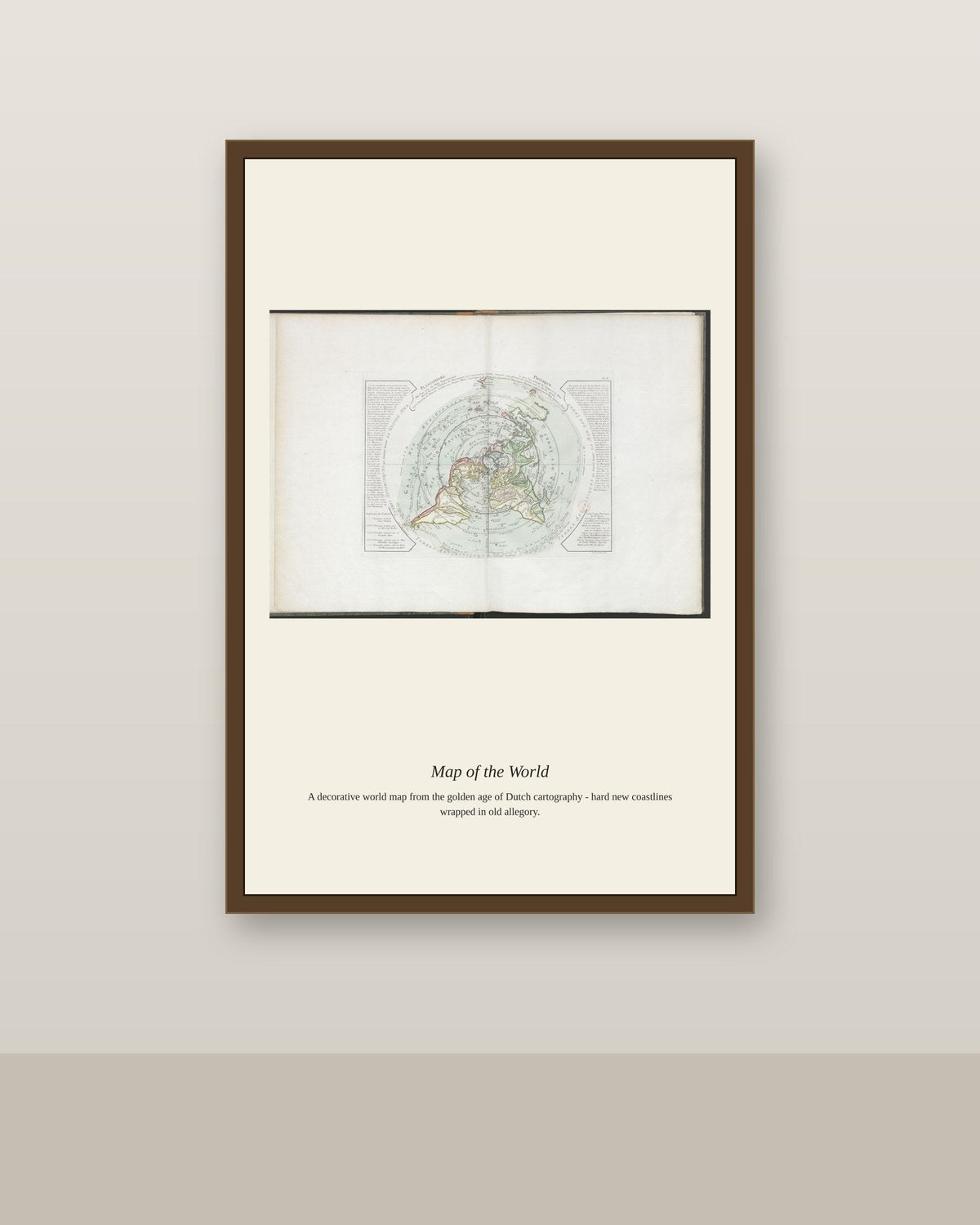 Atlas Geographique Des Quatre Parties du Monde antique art print shown framed on a wall in a styled room