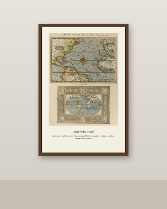 Atlas Type Lafreri antique art print shown framed on a wall in a styled room
