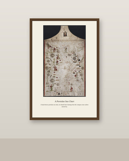 Carte Nautique de L'Atlantique Nord antique nautical chart print shown framed on a wall in a styled room