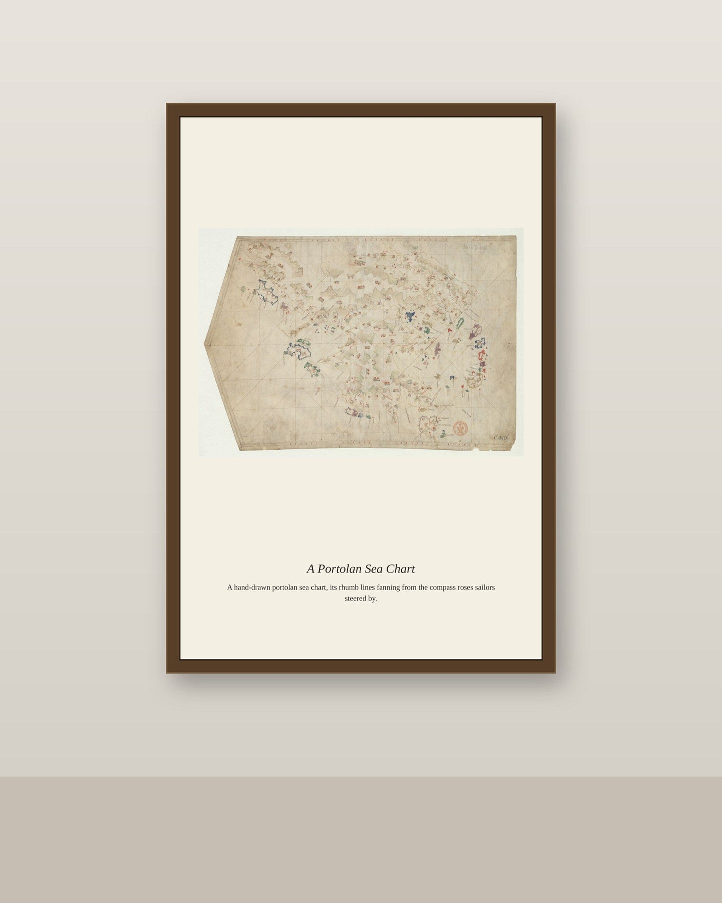Carte de la Mediterranee Centrale antique art print shown framed on a wall in a styled room