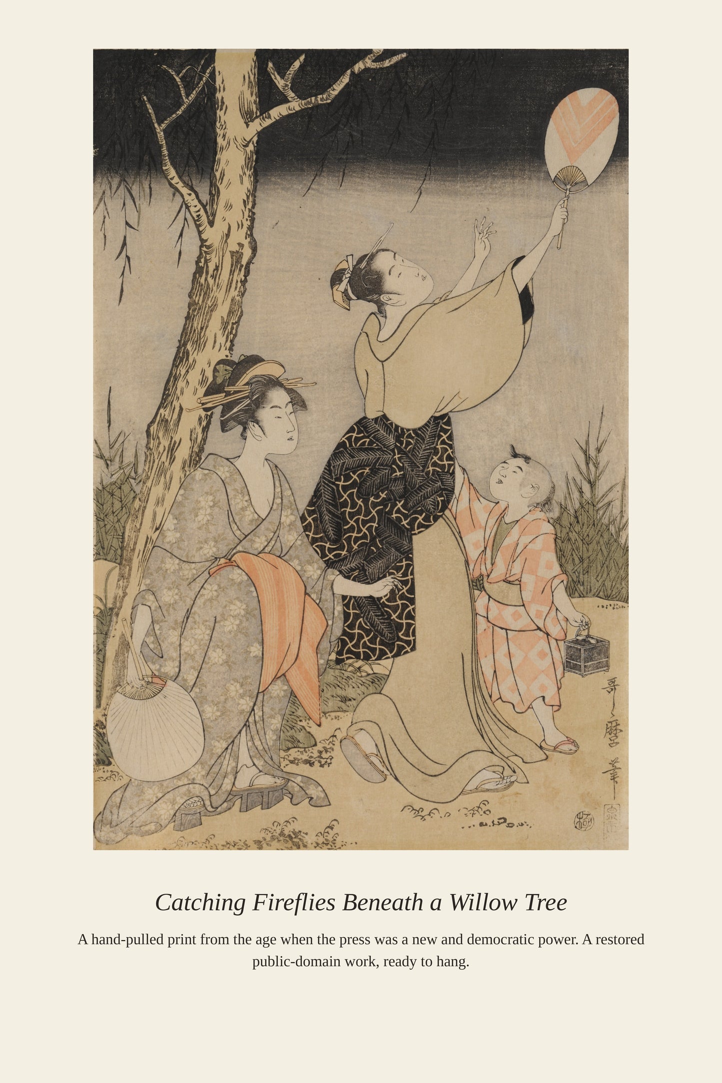 Catching Fireflies Beneath a Willow Tree (2) - Antique Art Print