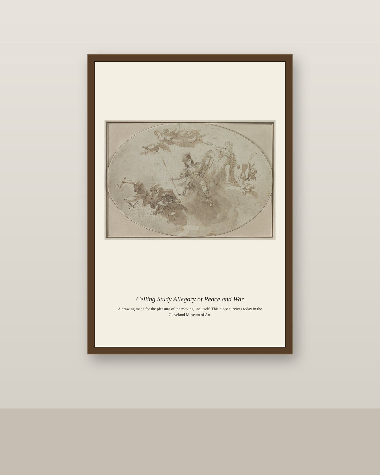 Ceiling Study Allegory of Peace and War antique historical print shown framed on a wall in a styled room