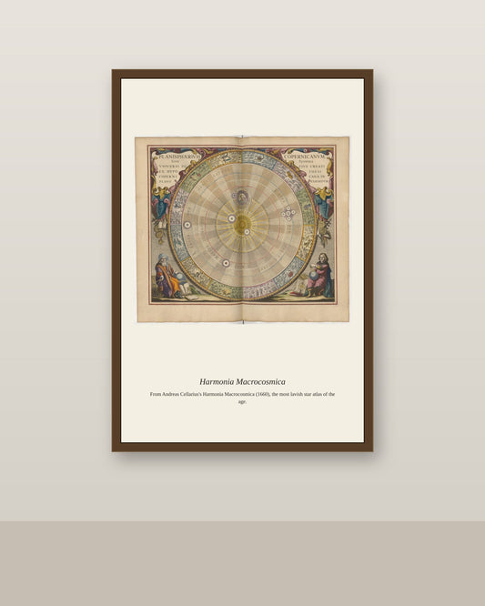 Cellarius Celestial Chart (10) antique celestial print shown framed on a wall in a styled room