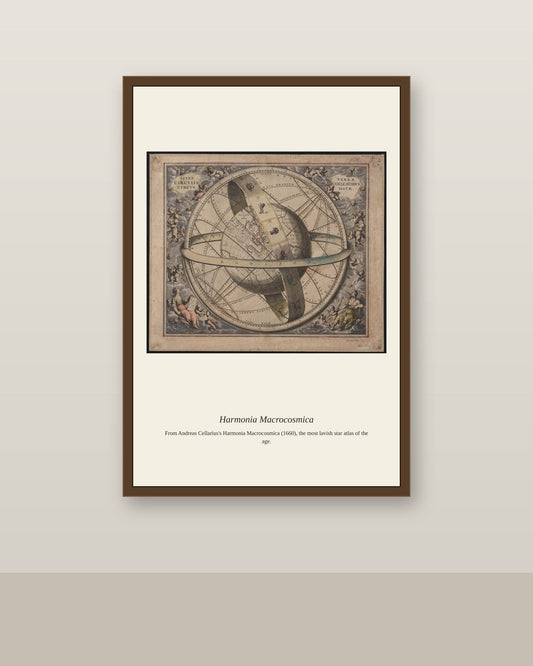 Cellarius Celestial Chart (14) antique celestial print shown framed on a wall in a styled room