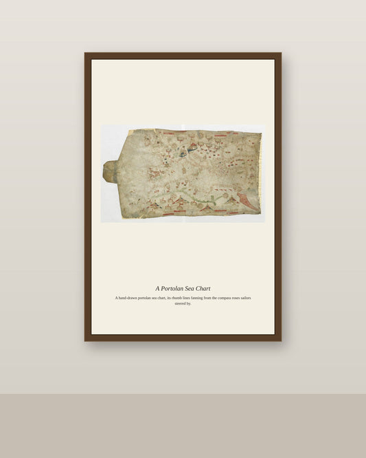 Chart of the Atlantic Ocean (2) antique art print shown framed on a wall in a styled room