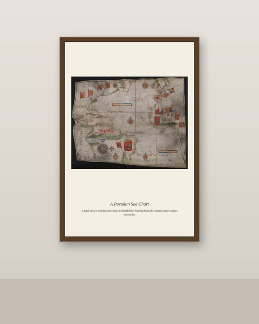 Chart of the Atlantic Ocean (3) antique art print shown framed on a wall in a styled room