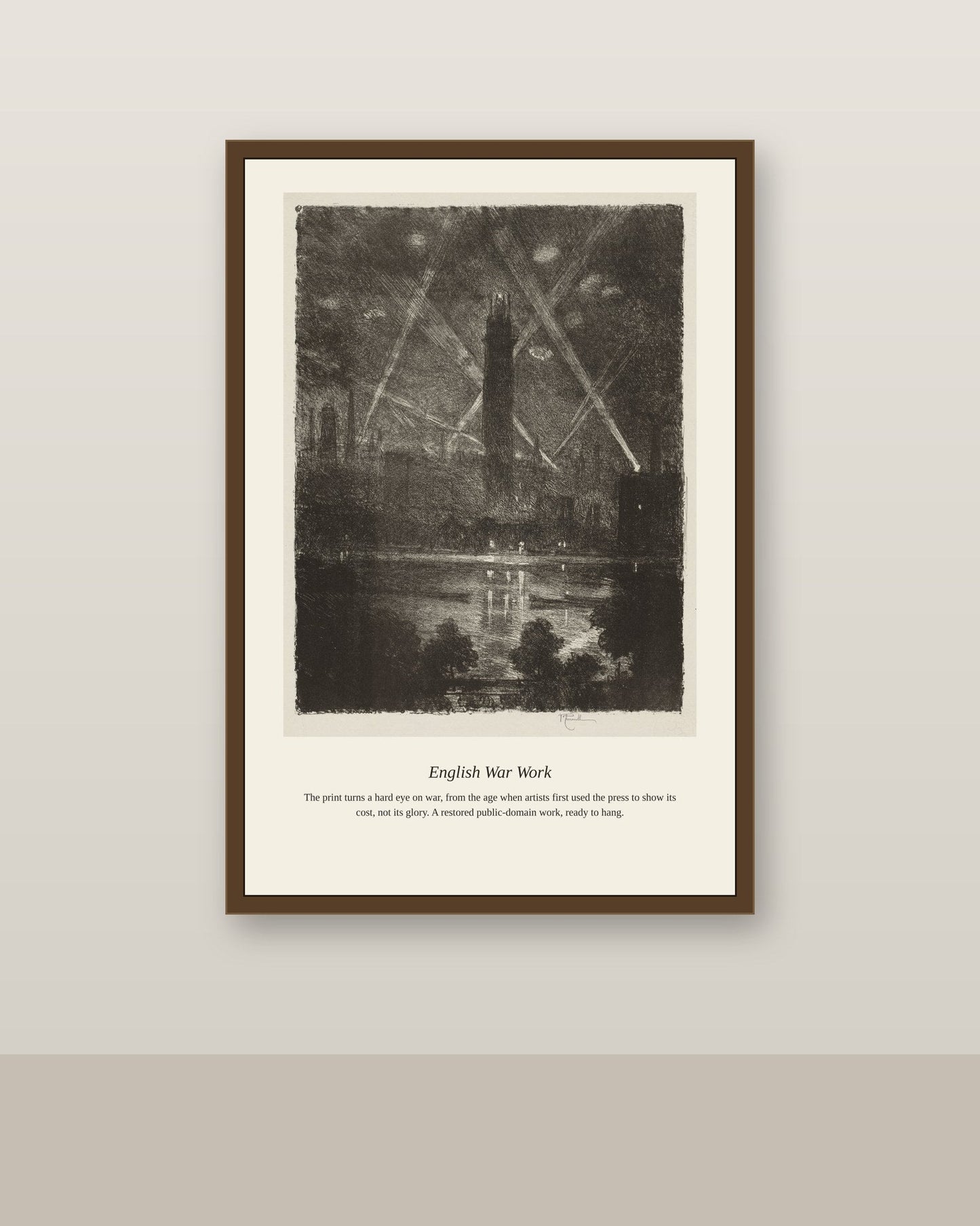 English War Work (10) antique historical print shown framed on a wall in a styled room