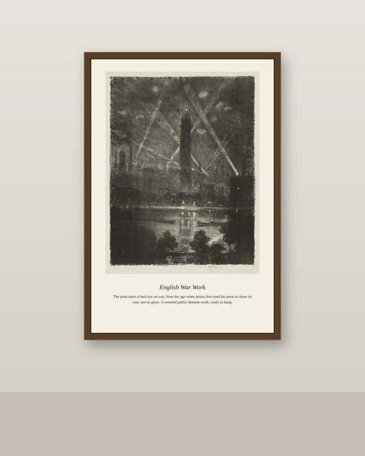 English War Work (10) antique historical print shown framed on a wall in a styled room
