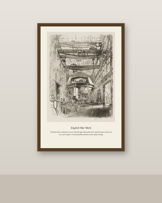 English War Work (3) antique historical print shown framed on a wall in a styled room