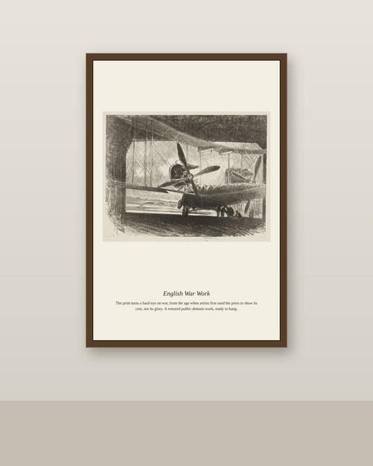 English War Work (6) antique historical print shown framed on a wall in a styled room