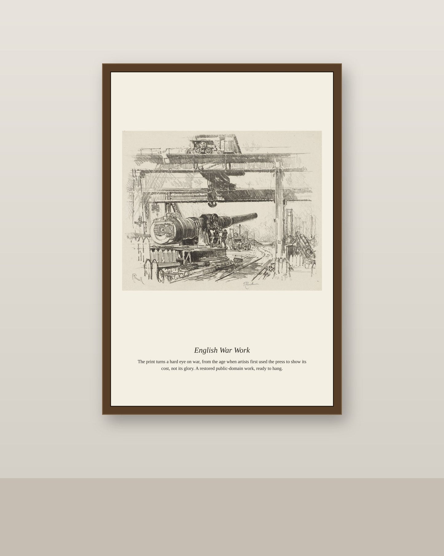 English War Work (7) antique historical print shown framed on a wall in a styled room