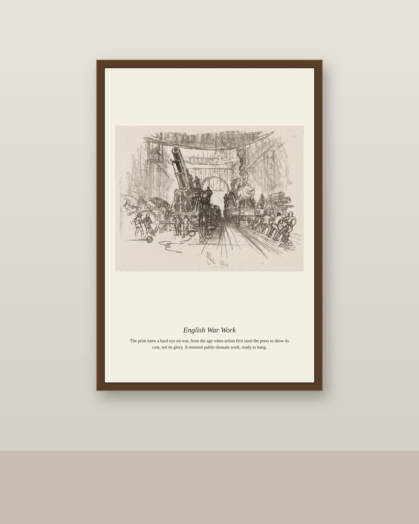 English War Work (8) antique historical print shown framed on a wall in a styled room