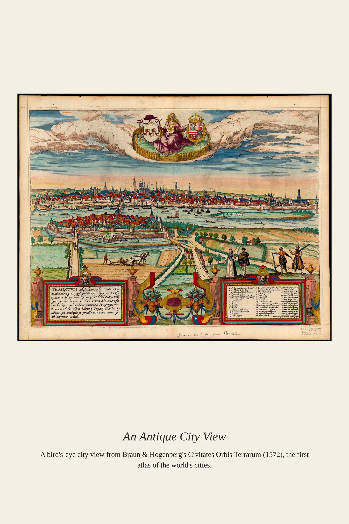 Frans Hogenberg, Traiectum Mosam - Antique City Map Print