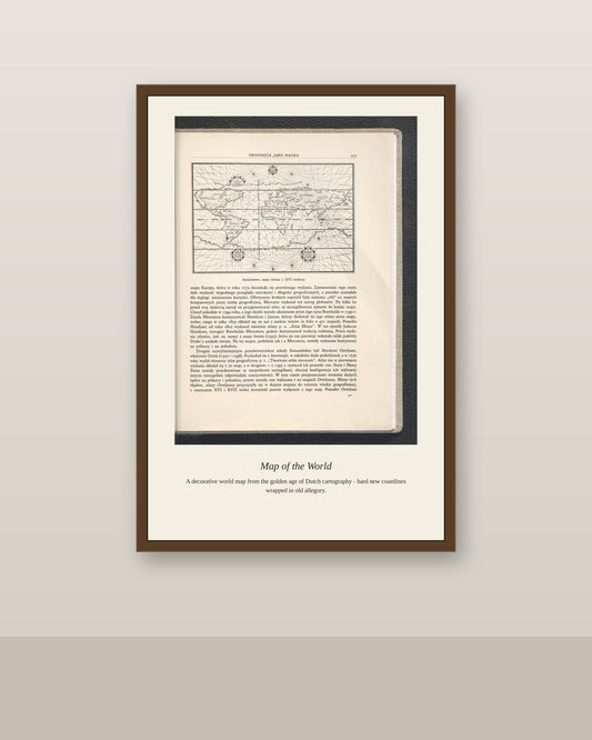 Geografja Jako Nauka antique art print shown framed on a wall in a styled room
