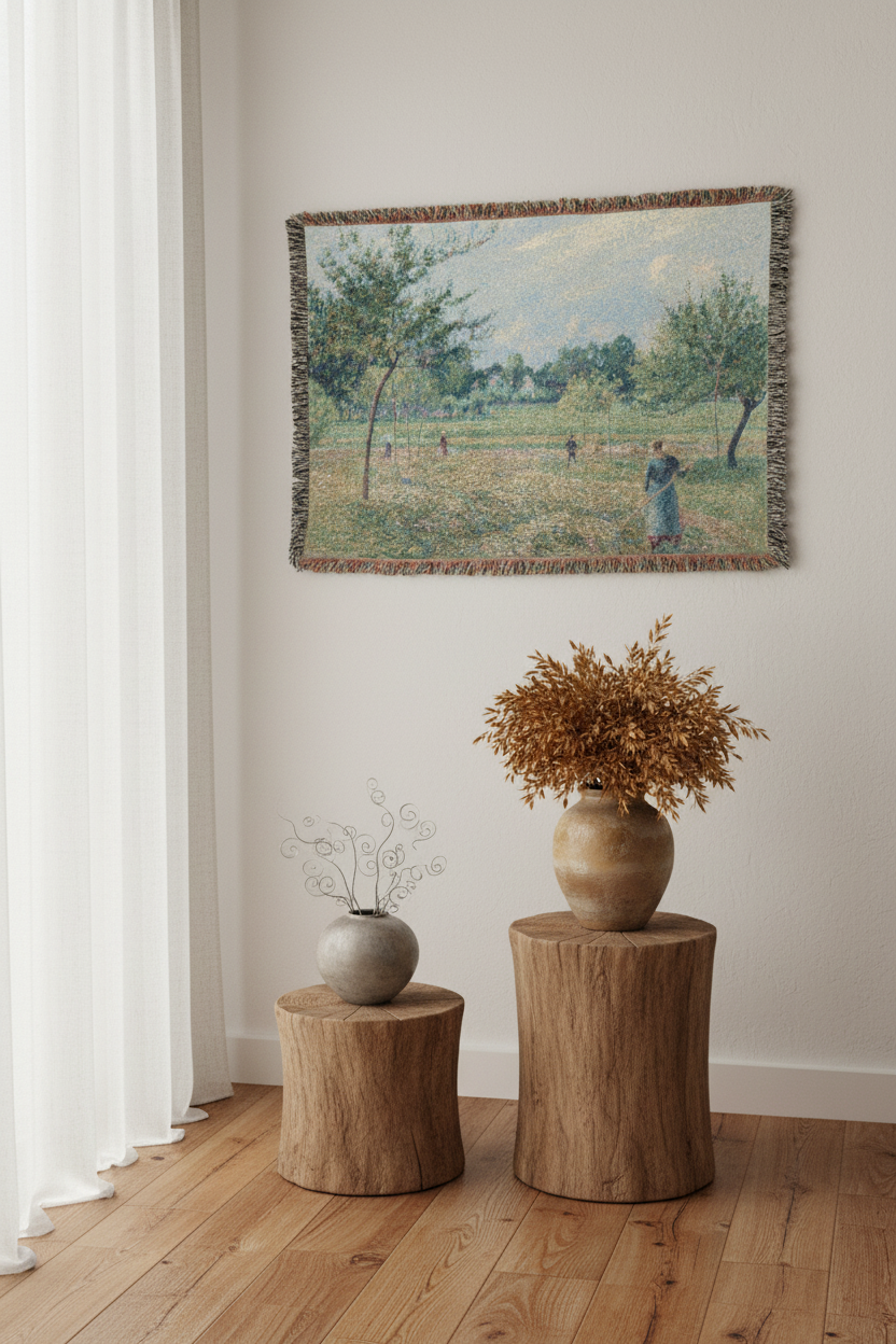 Haymaking at Éragny — Pissarro Tapestry Blanket