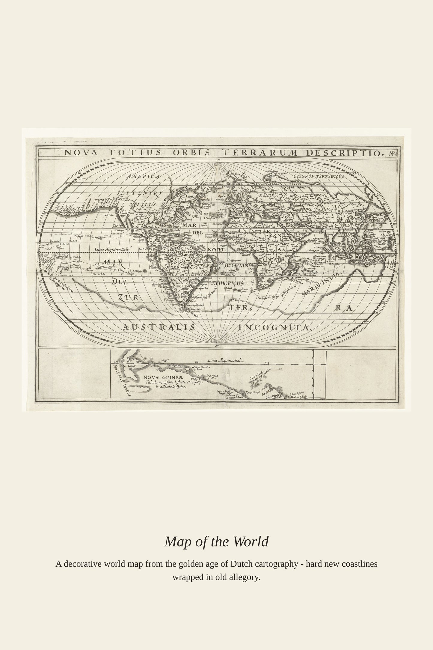 Kaart Van de Wereld Met de Reizen Van Joris - Antique World Map Print