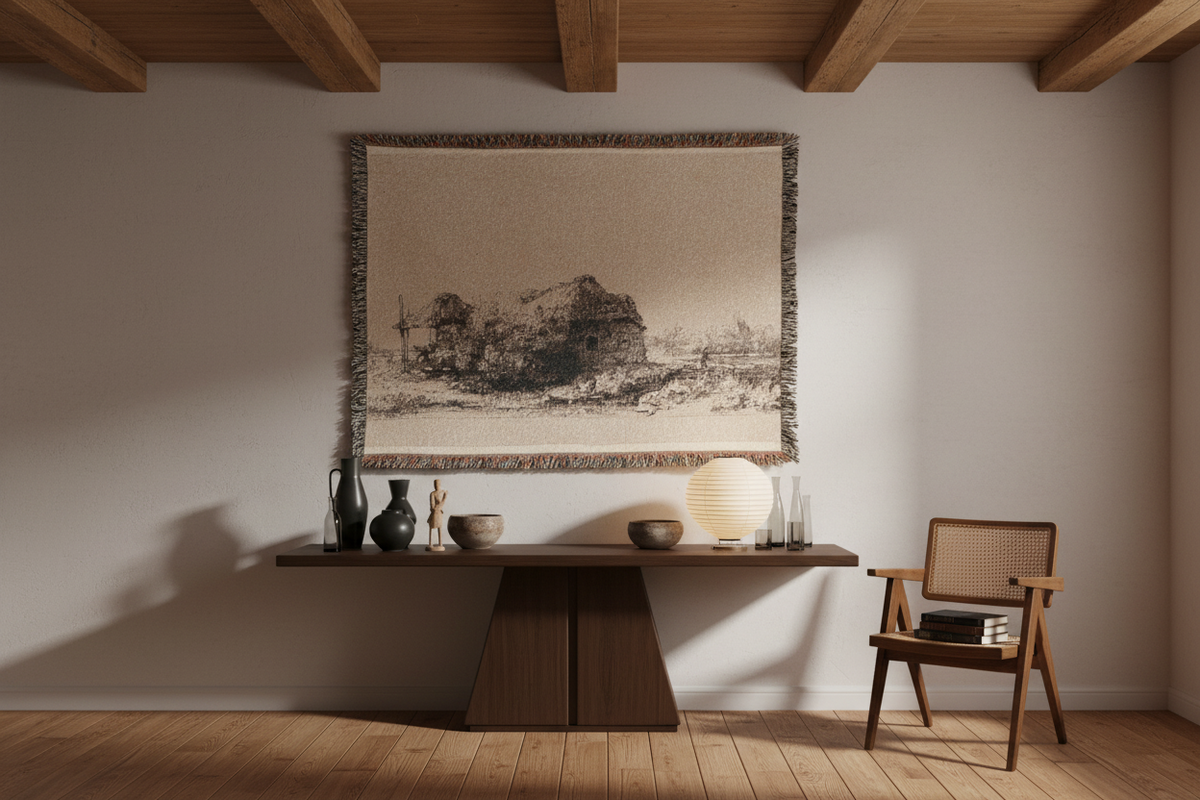 Landscape with Cottages — Rembrandt Tapestry Blanket