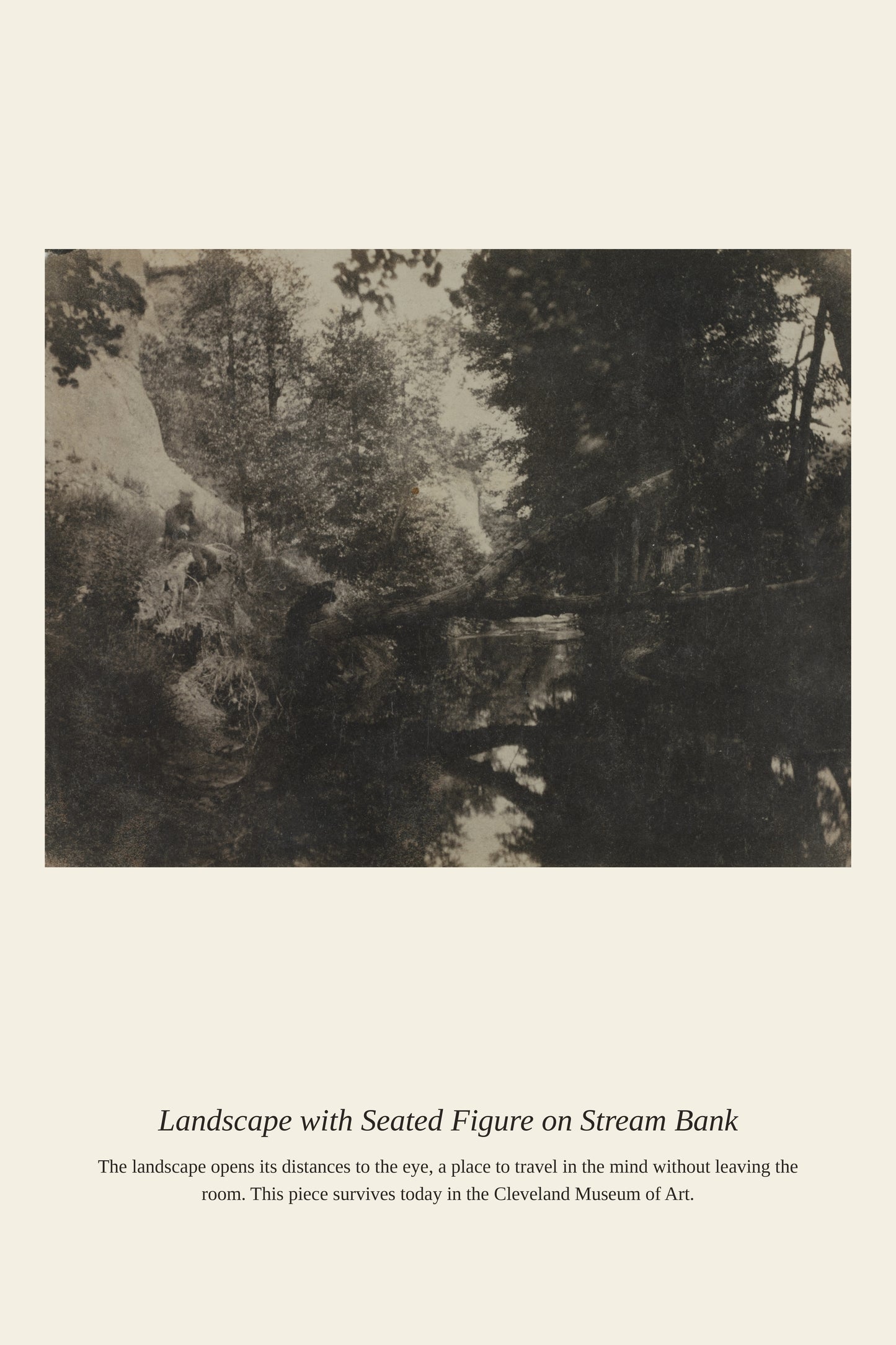 Landscape with Seated Figure on Stream Bank - Antique Landscape Print