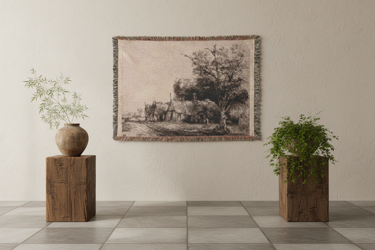 Landscape with Three Gabled — Rembrandt Tapestry Blanket