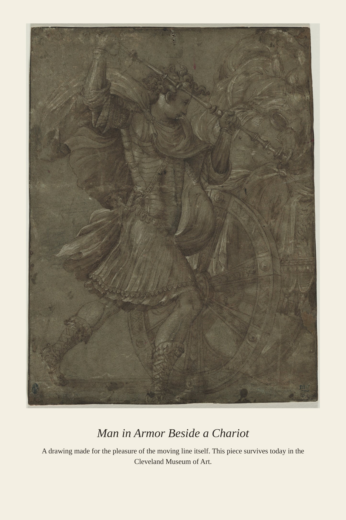 Man in Armor Beside a Chariot - Antique Asian Art Print
