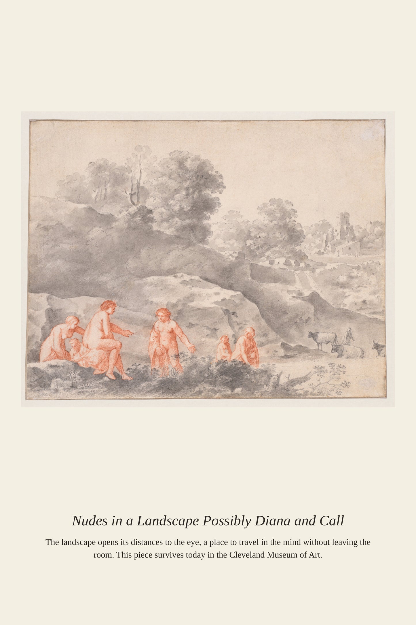 Nudes in a Landscape Possibly Diana - Antique Mythological Print