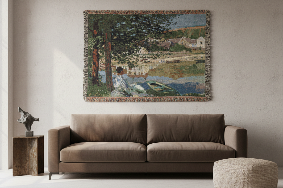 On the Bank of the Seine — Monet Tapestry Blanket