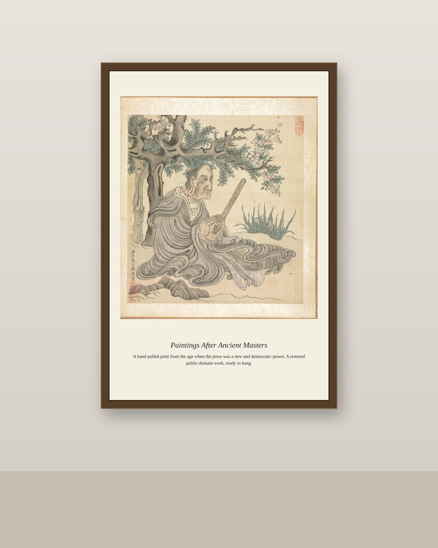 Paintings After Ancient Masters (11) antique art print shown framed on a wall in a styled room