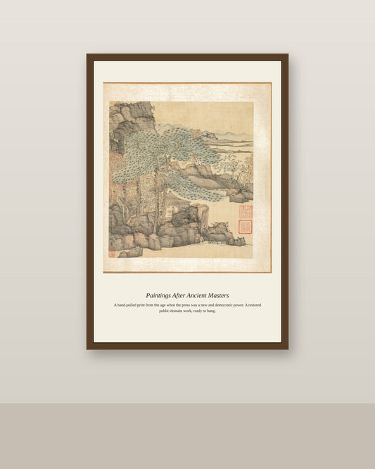 Paintings After Ancient Masters (9) antique art print shown framed on a wall in a styled room