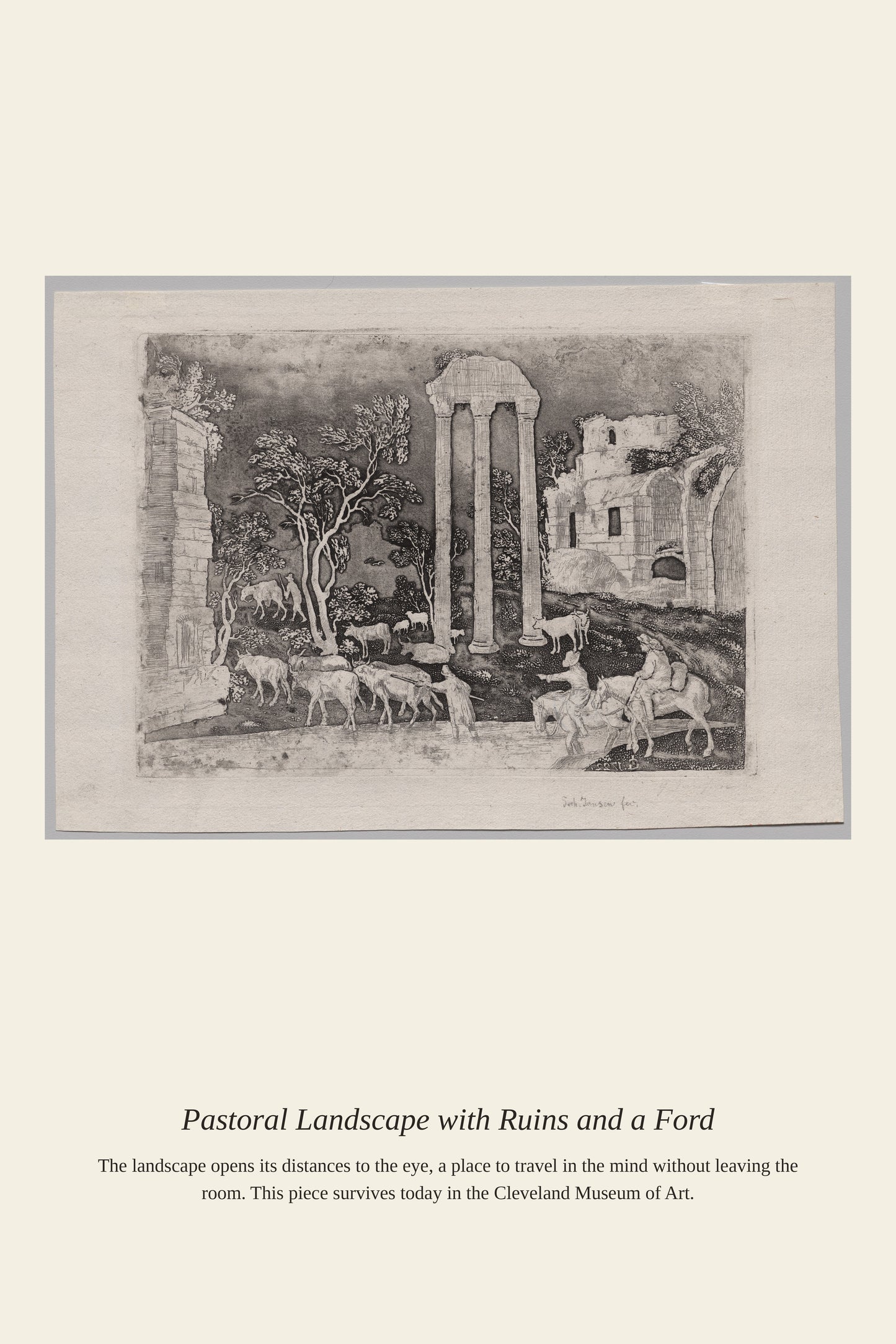 Pastoral Landscape with Ruins and a Ford - Antique Landscape Print