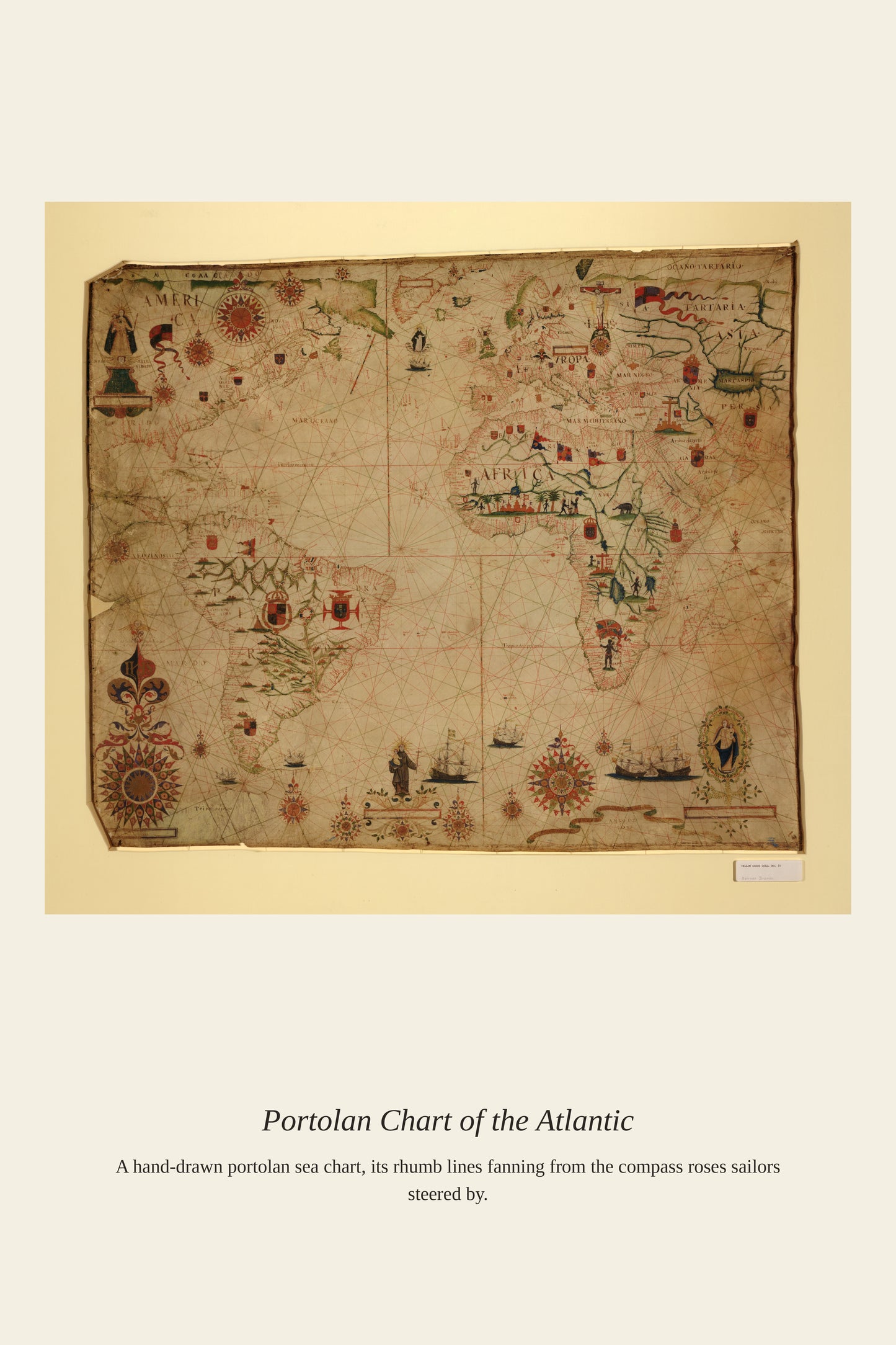 Portolan Chart of the Atlantic Ocean - Antique Nautical Chart Print