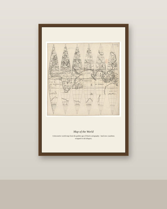 Portrait du Globe Terraquee Par Pierre Courtin antique art print shown framed on a wall in a styled room