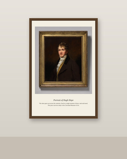 Portrait of Hugh Hope antique portrait print shown framed on a wall in a styled room