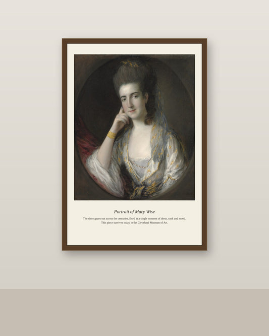 Portrait of Mary Wise antique portrait print shown framed on a wall in a styled room