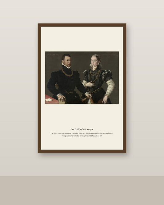 Portrait of a Couple antique portrait print shown framed on a wall in a styled room